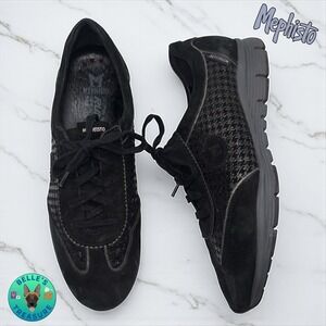 Mephisto Yael Runoff Air Jet Womens Sneaker 10 Black Suede Lace Up Comfort Shoes